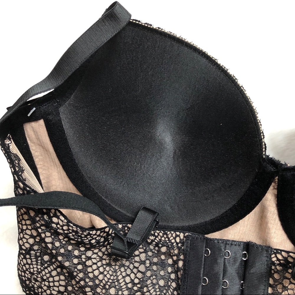 Black Floral Lace Longline Underwire Bra 34 B - Picture 7 of 9